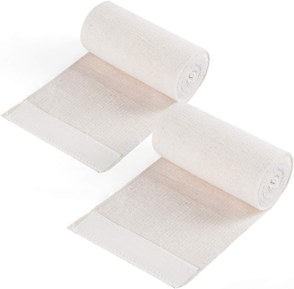 Pack of 2 White Cotton Elastic Bandage with Hook Closure on Both Ends