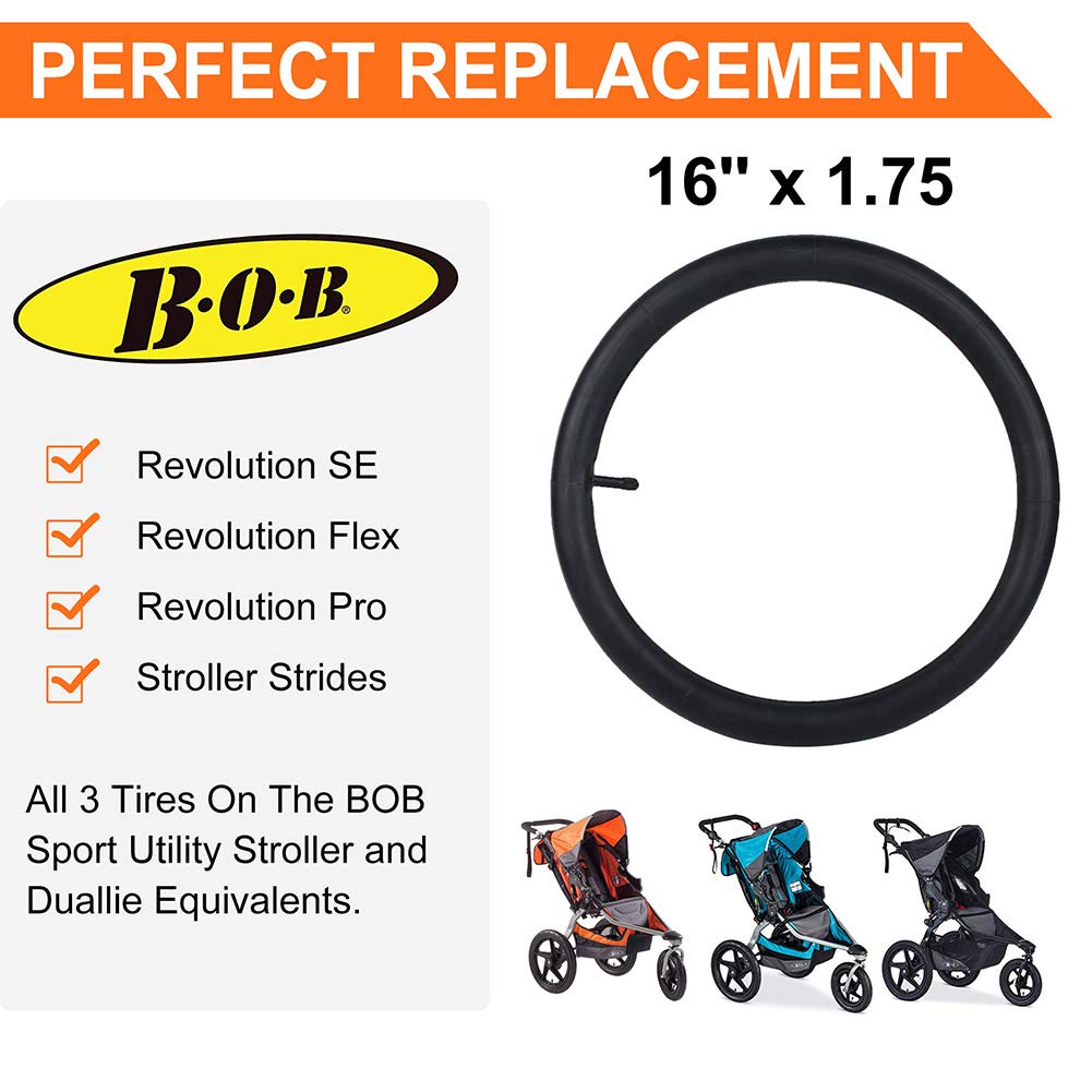 16'' x 1.5/1.75/1.95/2.125 Rear Wheel Inner Tube (2-Pack) Compatible with Bob Revolution (SE/Flex/Pro/Stroller Strides/Ironman), Tube Replacement for Baby Trend Expedition Jogger Strollers