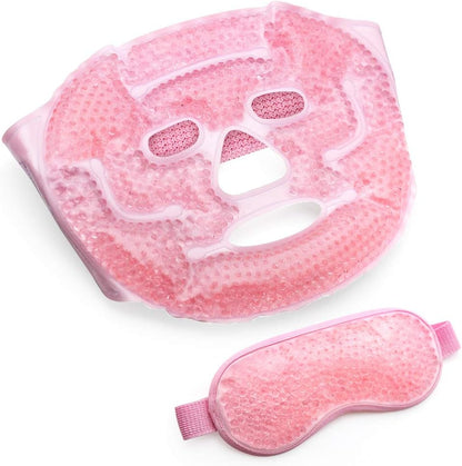 Ice Mask, Gel Eye Face Mask, Hot Cold Therapy for Migraines, Headache, Stress, Sinus Pain, Puffy Eyes, Dark Circles, Skin Care, Soft Fabric, Reusable, Pink