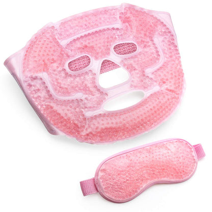 Ice Mask, Gel Eye Face Mask, Hot Cold Therapy for Migraines, Headache, Stress, Sinus Pain, Puffy Eyes, Dark Circles, Skin Care, Soft Fabric, Reusable, Pink