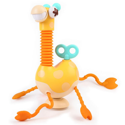 Baby Sensory Toys, Montessori Silicone Giraffe Pull String Activity Toy, with Twisting Windup Key & Neck Pop Tube for Fine Motor Skills, High Chair Toy with Suction Cup Attachment for 18 M+ Toddler