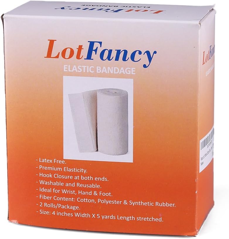 Pack of 2 White Cotton Elastic Bandage with Hook Closure on Both Ends