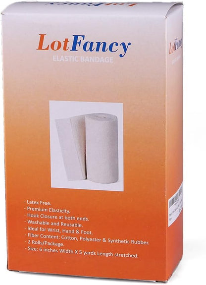 Pack of 2 White Cotton Elastic Bandage with Hook Closure on Both Ends