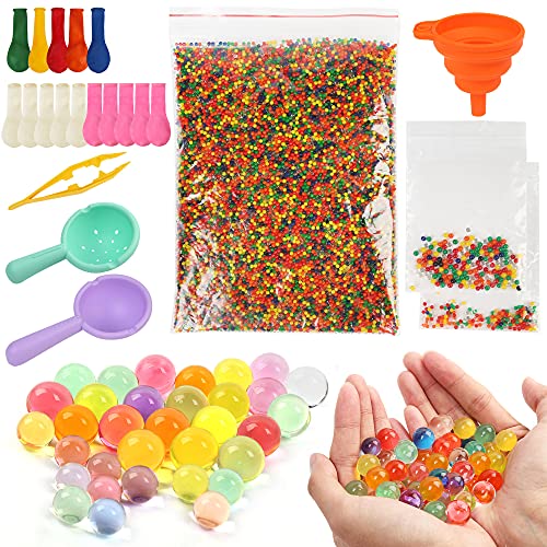 LotFancy Water Beads and Sensory Toys Kit (30000 Small /150 Medium/ 150 Large Water Pearls), Kids Non Toxic Gel Beads Gel Ball with 15 Balloons, 4 Tools for Fine Motor Skill Development, Mixed Color