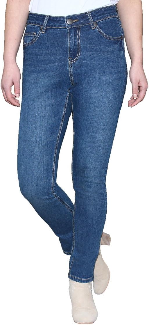 LotFancy Plus Size Straight Stretch Blue Denim Jeans for Women Ladies Girls, Midrise