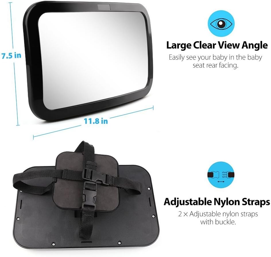 LotFancy Baby Car Mirror, Shatterproof Backseat Mirror, Crystal Clear View of Infant in Rear Facing Car Seat, 360° Adjustable View, Safe, Secure, Non-glass