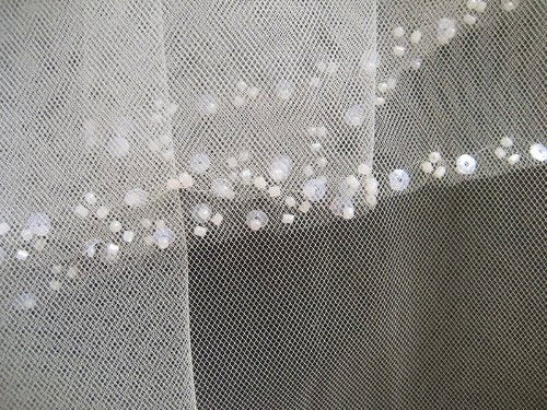 LotFancy 2T 2 Tier Silver Lined Beaded Edge Bridal Wedding Veil, Cut Edge with Hand Sewn Beading (Bugle Beads, Seed Beads and Sequins)