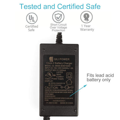 LotFancy 36V 1.5A Battery Charger for Razor MX500, MX650, GT GT750, IZIP I600, I750, I1000, Mongoose M750, X-Treme X-600, Schwinn S600 S1000 ST1000 Stealth X1000, UL Listed