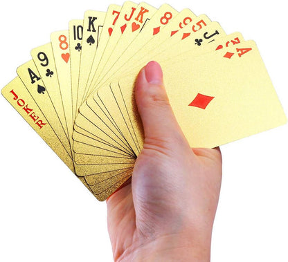 LotFancy Golden Foil Plated Playing Cards, 2 Decks of Cards, Bridge Size Standard Index, for Cards Games, Magic Props, Great Gift (1 Deck Bill Backing and 1 Deck Mosaic Backing)