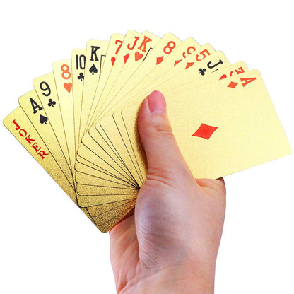 LotFancy Golden Foil Plated Playing Cards, 2 Decks of Cards, Bridge Size Standard Index, for Cards Games, Magic Props, Great Gift (1 Deck Bill Backing and 1 Deck Mosaic Backing)