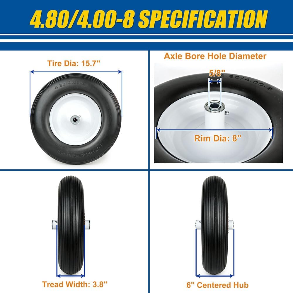 LotFancy Wheelbarrow Wheels and Tires, Replacement for Wheel Barrel Lawn Cart Garden Wagon