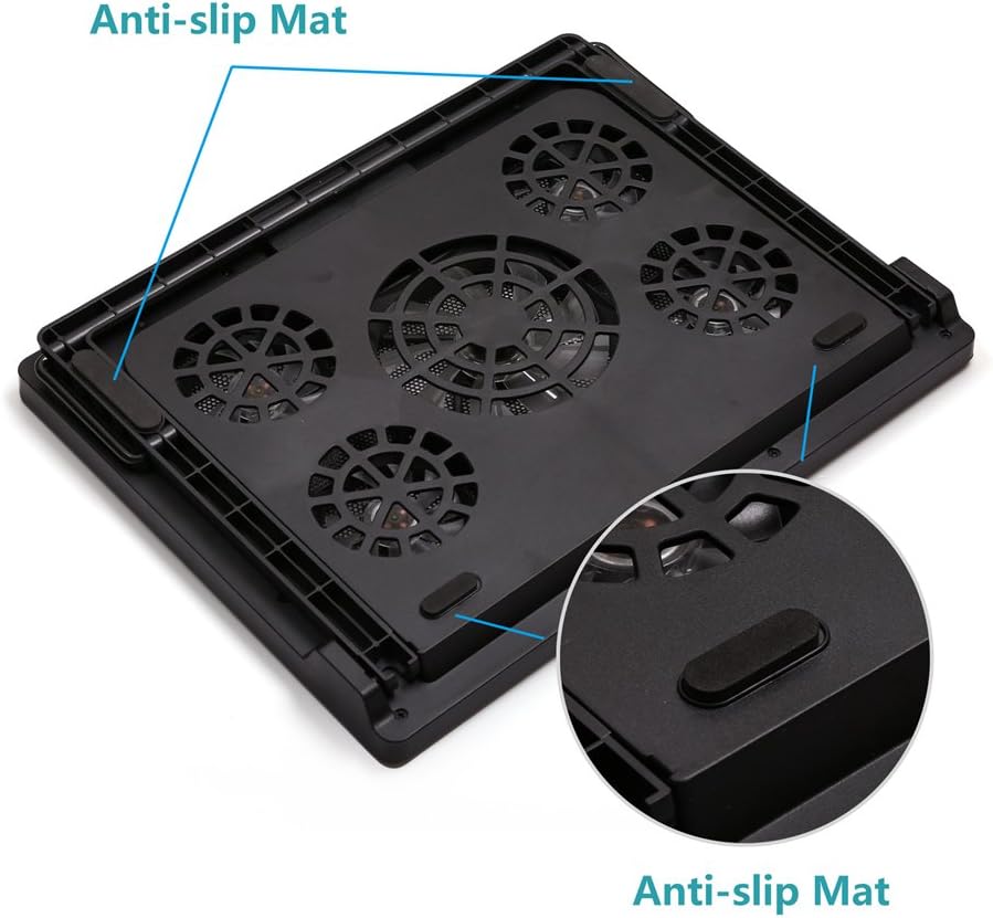 LotFancy Laptop Cooler Cooling Pad with 5 Quiet Fans for 12-17" Notebook, Dual USB Ports