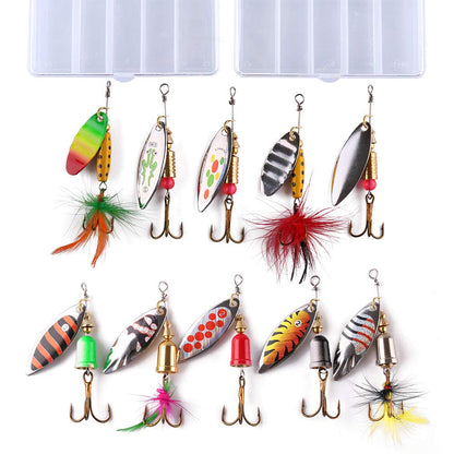 LotFancy Spinnerbaits Fishing Lures with 2 Portable Tackle Boxes - Hard Metal Spinner Baits Kit for Bass Trout Salmon Walleye, Pack of 10