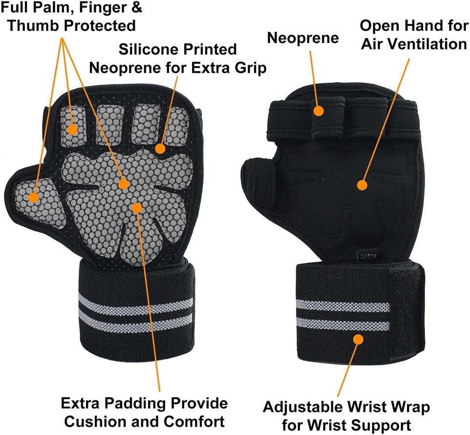 LotFancy Workout Gloves for Women Men, 1 Pair Ventilated Weight Lifting Gloves with Wrist Support Wraps, Anti-Slip Gym Gloves for Pull Ups, Deadlifting, Cross