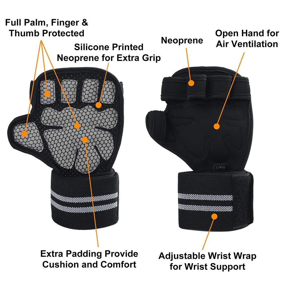 LotFancy Workout Gloves for Women Men, 1 Pair Ventilated Weight Lifting Gloves with Wrist Support Wraps, Anti-Slip Gym Gloves for Pull Ups, Deadlifting, Cross