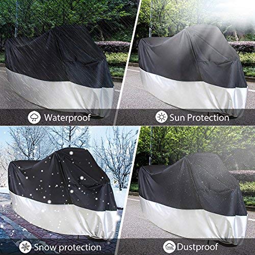 LotFancy Waterproof Motorcycle Cover, Lightweight Outdoor Protection from Rain UV Snow Dust Wind Proof Fits up to 89-Inch Scooter Bike, Motors, Dirt Bike and Road Bike, Choppers and Cruisers