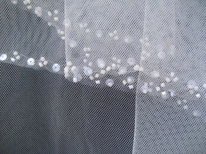 LotFancy 2T 2 Tier Silver Lined Beaded Edge Bridal Wedding Veil, Cut Edge with Hand Sewn Beading (Bugle Beads, Seed Beads and Sequins)