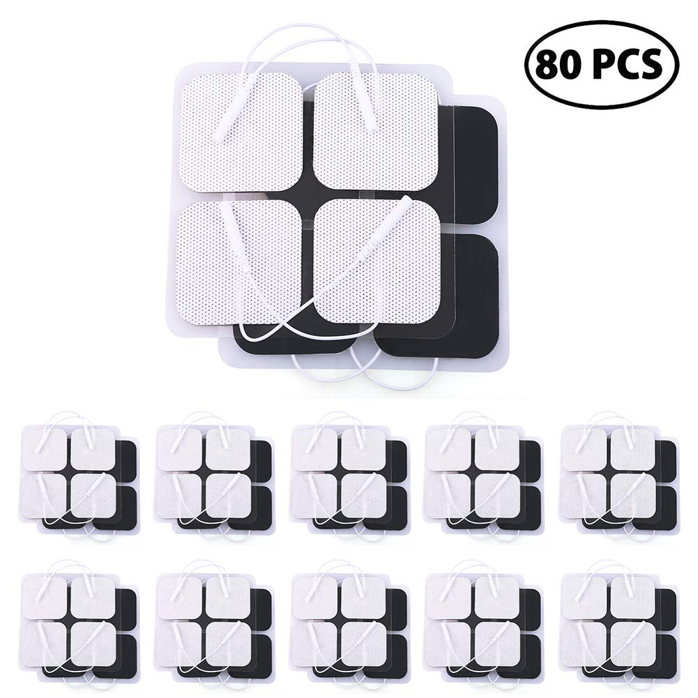 LotFancy TENS Unit Replacement Pads, 80Pcs 2" x 2" Adhesive Electrodes Pads for Muscle Stimulator Massager, Reusable Electrotherapy Pads