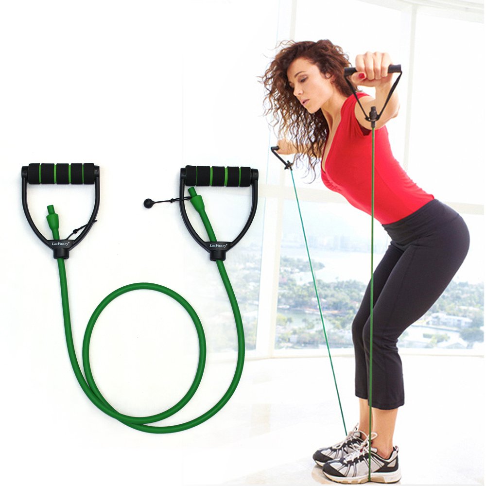 LotFancy Exercise Resistance Band Adjustable Workout Band Tube with Foam Handles, 59-Inch Length, for Fitness Gym Yoga Boxing Training