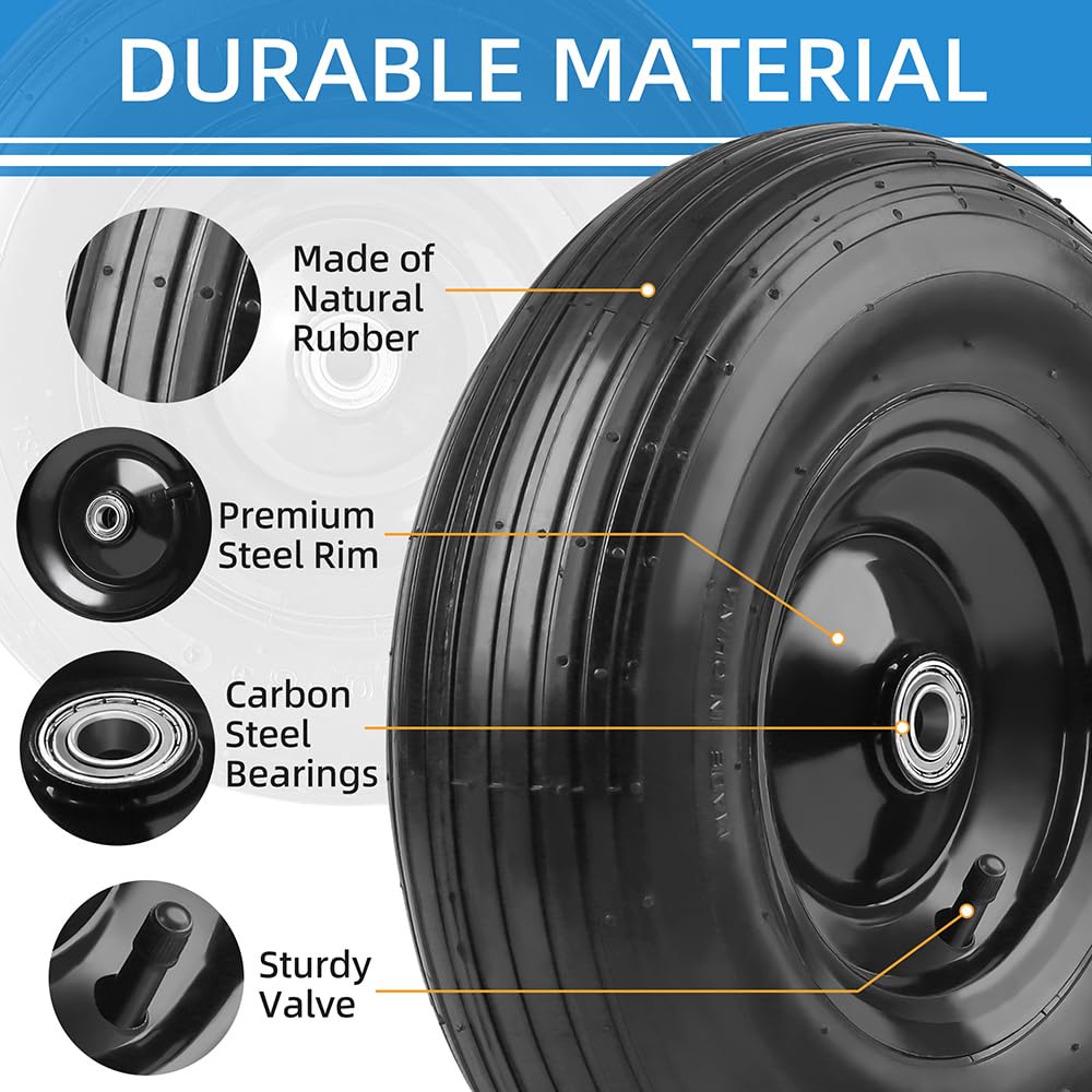 LotFancy Wheelbarrow Wheels and Tires, Replacement for Wheel Barrel Lawn Cart Garden Wagon