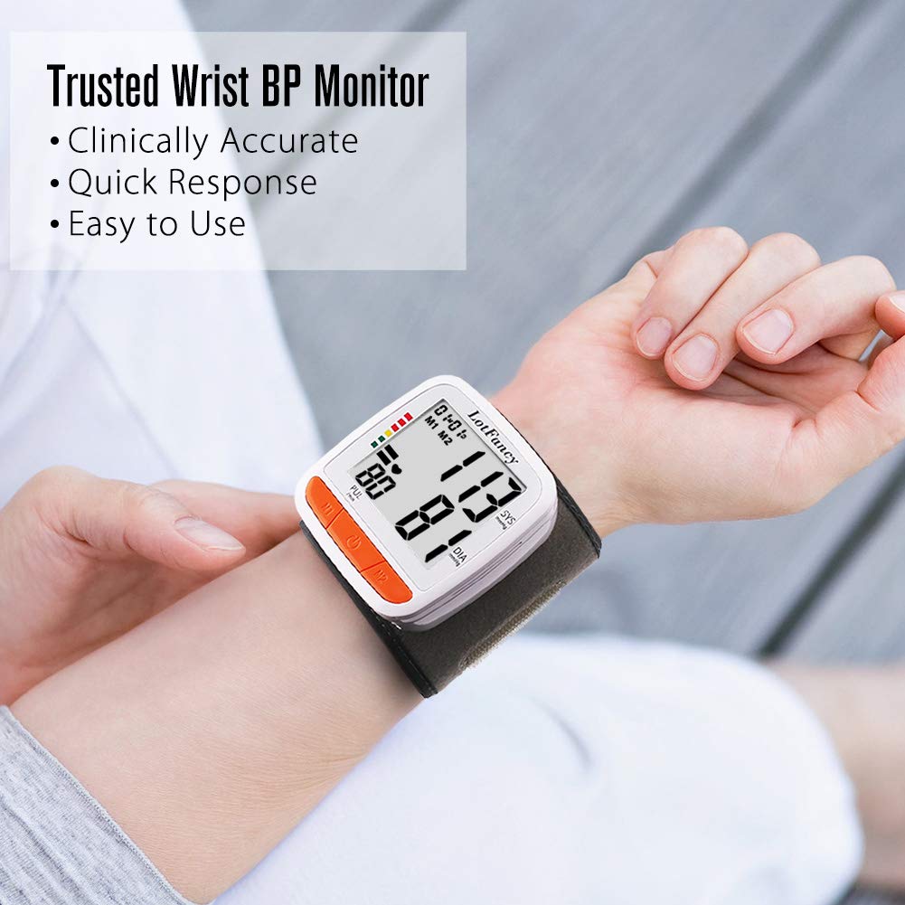 LotFancy Wrist Blood Pressure Monitor, Adjustable Cuff (4.9”-8.1”), 2 Users, 180 Reading Memory, Automatic Digital BP Monitor with Irregular Heartbeat Detector