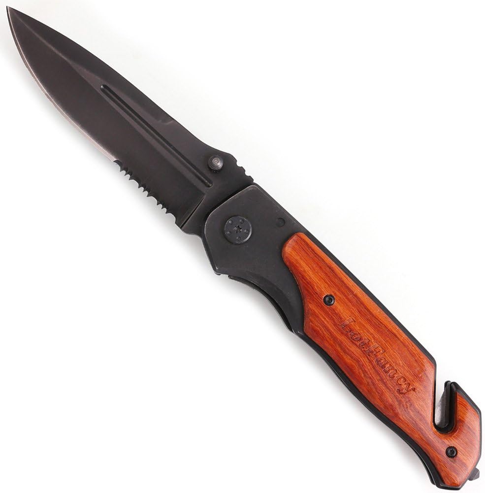 LotFancy Tactical Folding Pocket Knife with Clip Outdoor Portable Survival Knife for Rescue Hunting, Partially Serrated Blade, 5 Inch Closed