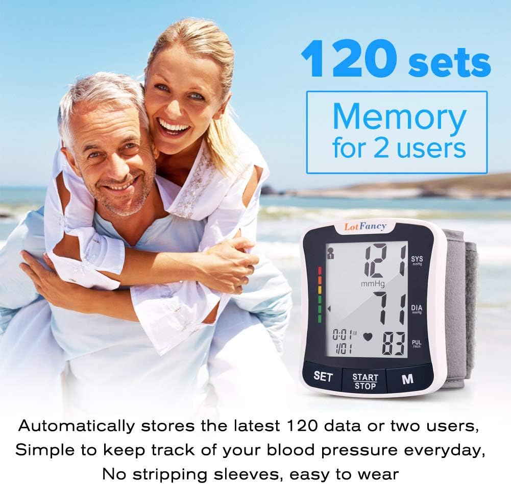 LotFancy Wrist Blood Pressure Monitor Cuff (2 Users, 120M(Talking Function))