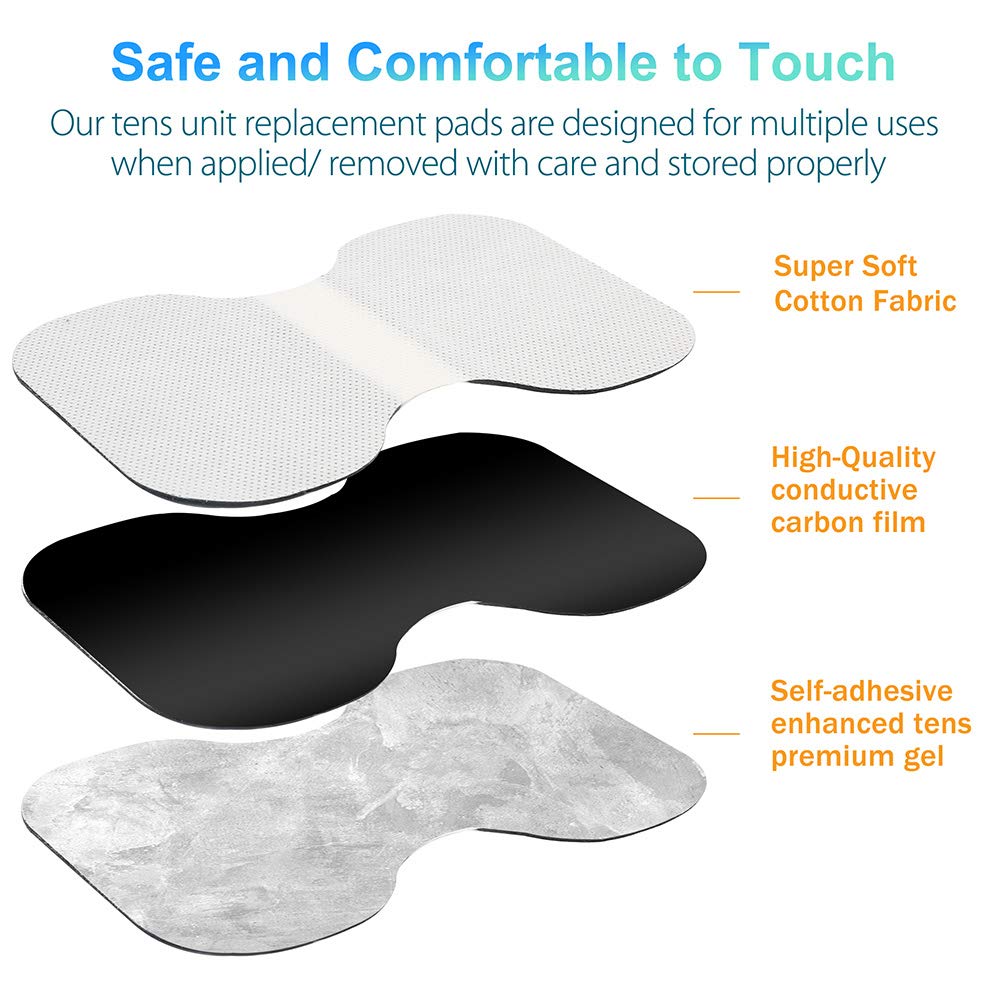 LotFancy TENS Unit Replacement Pads, 4PCS 4.3” x 6” Adhesive Electrode Pads for Electrotherapy, EMS Muscle Stimulation Machine, Butterfly Shape