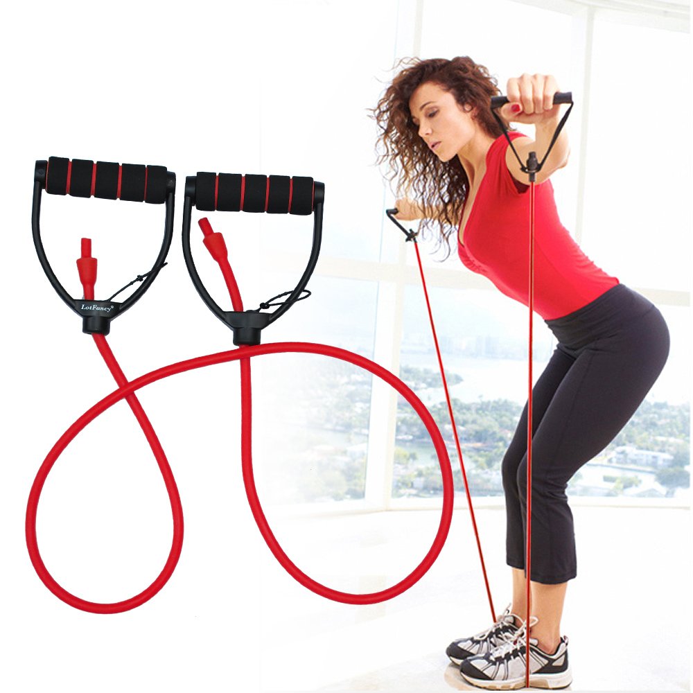 LotFancy Exercise Resistance Band Adjustable Workout Band Tube with Foam Handles, 59-Inch Length, for Fitness Gym Yoga Boxing Training