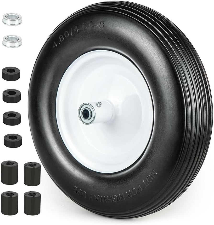 LotFancy Wheelbarrow Wheels and Tires, Replacement for Wheel Barrel Lawn Cart Garden Wagon