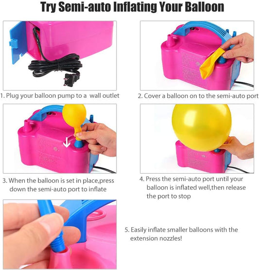 LotFancy Balloon Air Pump Electric, 110V-120V AC 600W Balloon Inflator Pump, Dual Nozzle Balloon Filler Blower for Christmas Balloon Garland Arch, Balloon Column Stand Decoration, ETL Approved