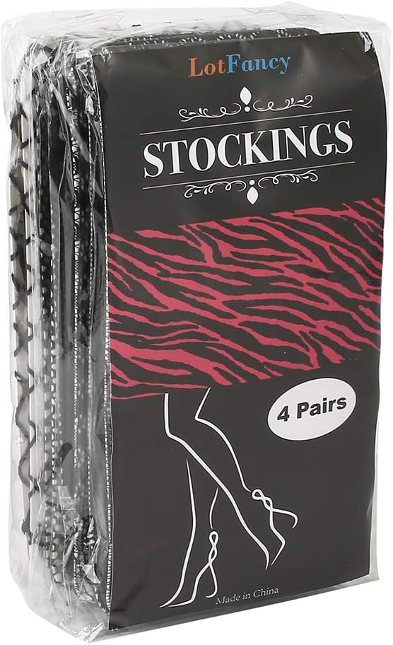 LotFancy 4 Pairs Women Suspender Pantyhose, Thigh High Garter Belt Fishnet Tights Stockings, Sexy Black Lace Tights