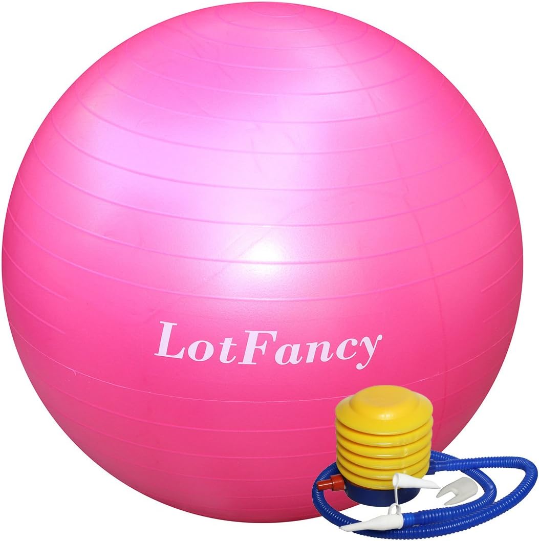 LotFancy Exercise Stability Ball with Foot Pump Fitness Balance Ball for Yoga Pilates Gym, Thick, Heavy Duty, Anti-Burst, 55cm 65cm 75cm Available