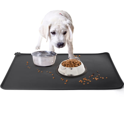 Prime Pets Silicone Dog Cat Food Mat, XL (24"x16") Waterproof Pet Feeding Mat with Lips, Non-Slip Dog Bowls Mat for Food and Water