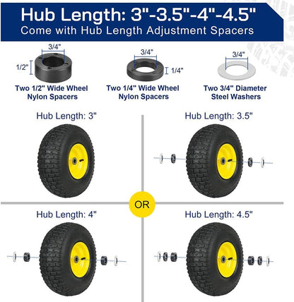LotFancy 15x6.00-6 Lawn Mower Tires, 15x6-6 Front Tire Replacement for Craftsman/John Deere/Cub Cadet Riding Mowers, 4 Ply Pneumatic, 3" Centered hub, 3/4" Bushing