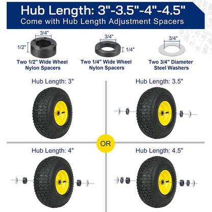 LotFancy 15x6.00-6 Lawn Mower Tires, 15x6-6 Front Tire Replacement for Craftsman/John Deere/Cub Cadet Riding Mowers, 4 Ply Pneumatic, 3" Centered hub, 3/4" Bushing