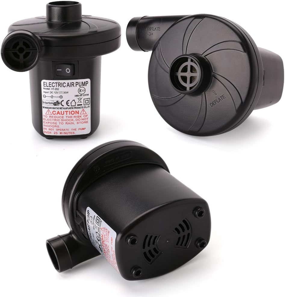 LotFancy Electric Air Pump, 12V DC Air Pump for Inflatables, Portable Inflator/Deflator Pumps for Kayaks, Outdoor Camping, Air Mattress, Air Bed Raft Pool Toys, with 3 Nozzles, Quick-Fill