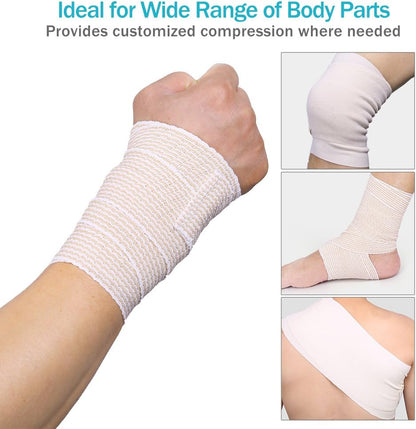 Pack of 2 White Cotton Elastic Bandage with Hook Closure on Both Ends