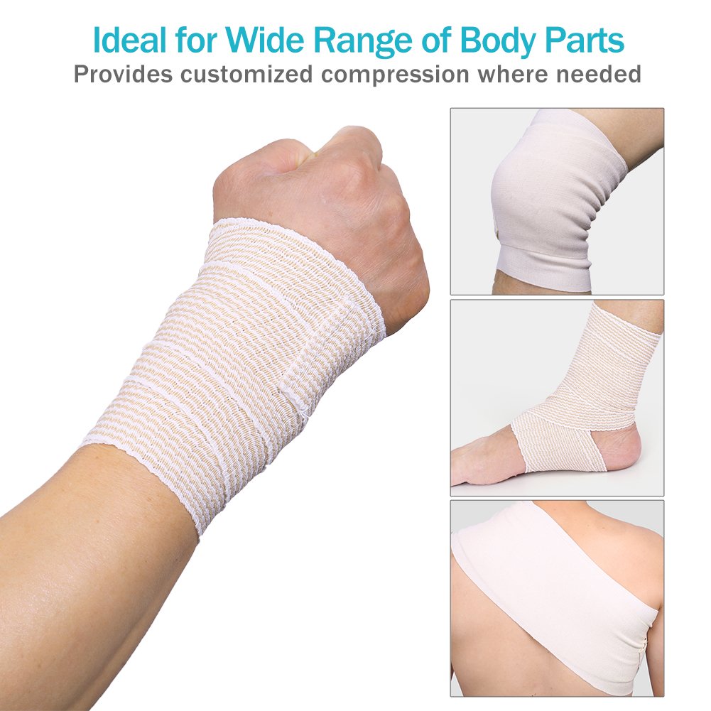 Cotton Elastic Bandage Compression Wrap with Hook-and-Loop Closure on Both Ends by LotFancy, 3 inch by 5 Yards, Pack of 2