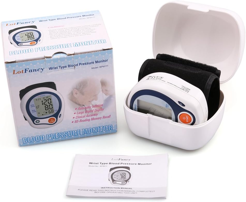 LotFancy Wrist Blood Pressure Monitor, Wrist BP Cuff (5”-8”), 60 Reading Memory, Automatic Digital Blood Pressure Machine, Home BP Gauge for Irregular Heartbeat Detection PMT