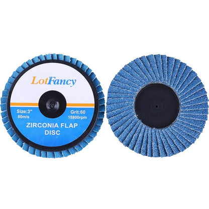 3” 60 Grit Flap Disc, 10PCS Roll Lock Sanding Grinding Wheels by LotFancy, Zirconia Alumina Abrasive, T27, Fits Ingersoll Rand 301B, Chicago Pneumatic CP875, Astro 219, AIRCAT 6255