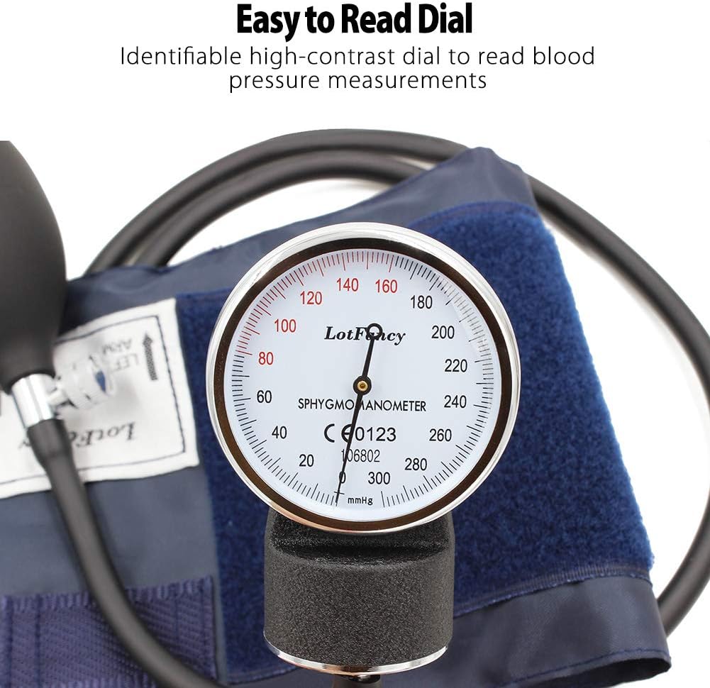 Aneroid Sphygmomanometer, LotFancy Manual Blood Pressure Cuff, BP Stethoscope Kit with Adult Size Cuff (10”-16"), Carrying Case Calibrator Included