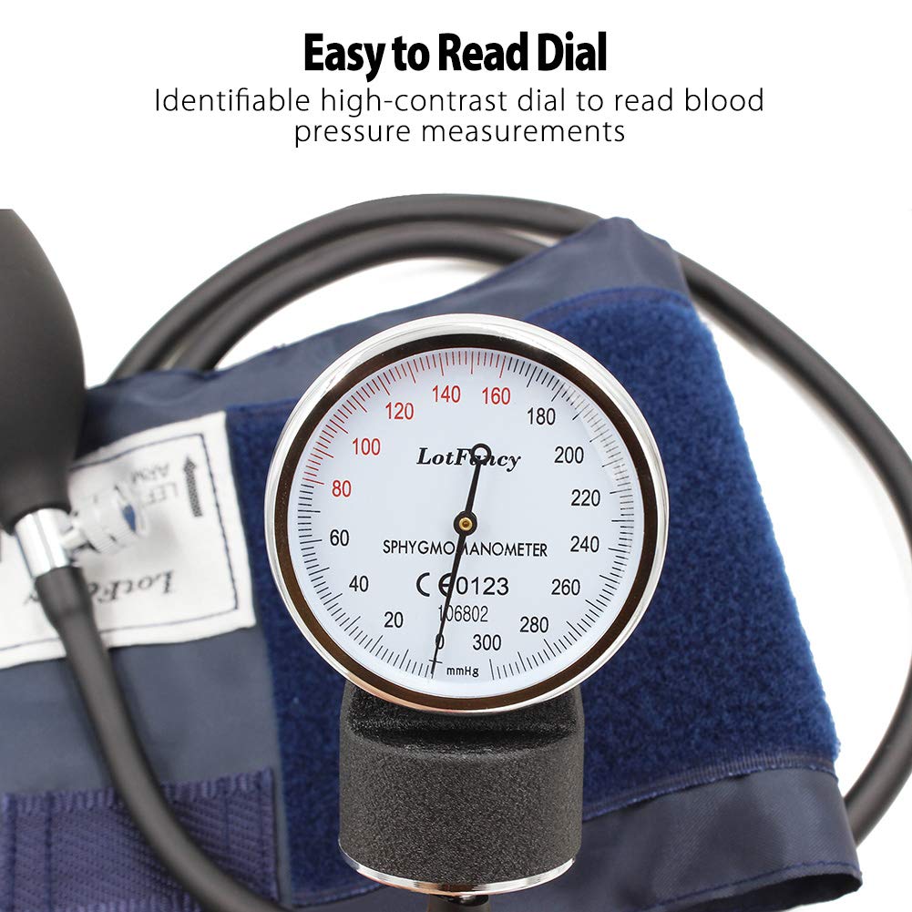 Aneroid Sphygmomanometer, LotFancy Manual Blood Pressure Cuff, BP Stethoscope Kit with Adult Size Cuff (10”-16"), Carrying Case Calibrator Included