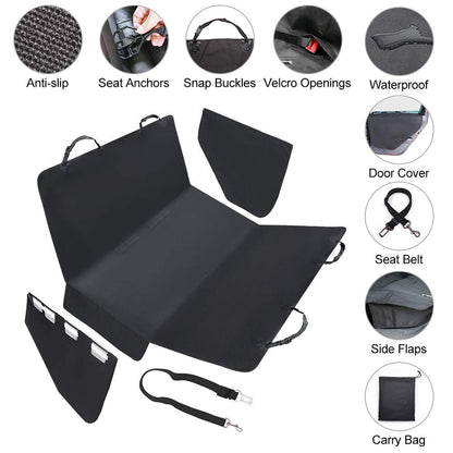 LotFancy Dog Seat Cover with Seat Belt, Pet Seat Covers with Side Flaps, 100% Waterproof Dog Back Seat Covers for Cars/Trucks/SUVs, Scratch Proof & Nonslip Black Car Seat Cover & Hammock