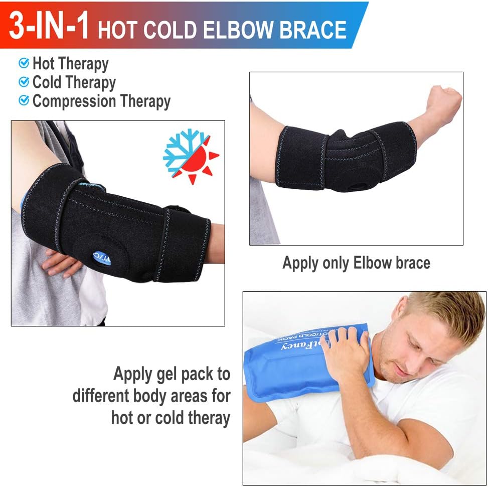 LotFancy Elbow Ice Pack, Reusable Gel Pack with Brace Wrap, Hot Cold Therapy Compress for Tendonitis and Golfers, Tennis Elbow, Arthritis, Bursitis, Sports Injuries Pain Relief