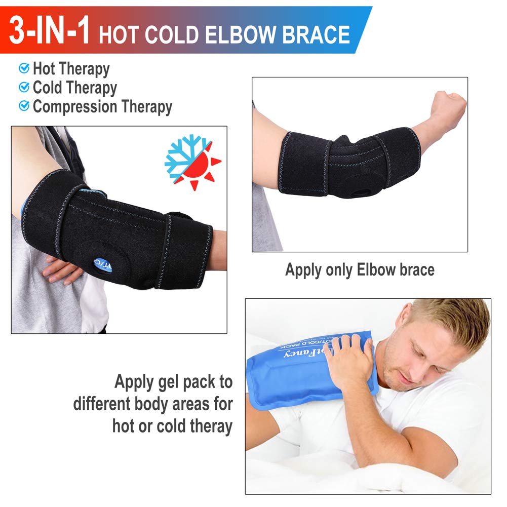 LotFancy Elbow Ice Pack, Reusable Gel Pack with Brace Wrap, Hot Cold Therapy Compress for Tendonitis and Golfers, Tennis Elbow, Arthritis, Bursitis, Sports Injuries Pain Relief