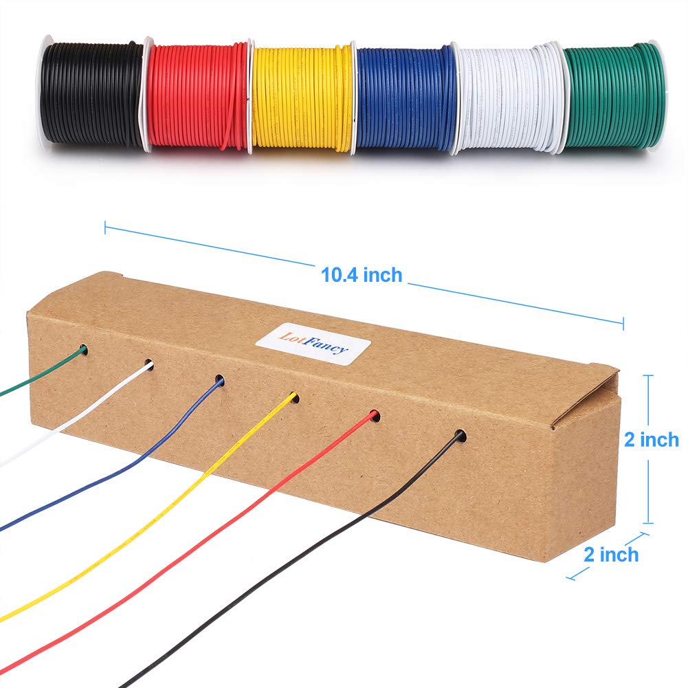 LotFancy Stranded Wire, 6 Colors (30 Feet Each) Electrical Wire, Tinned Copper Hookup Wire Kit 300V for DIY, Flexible