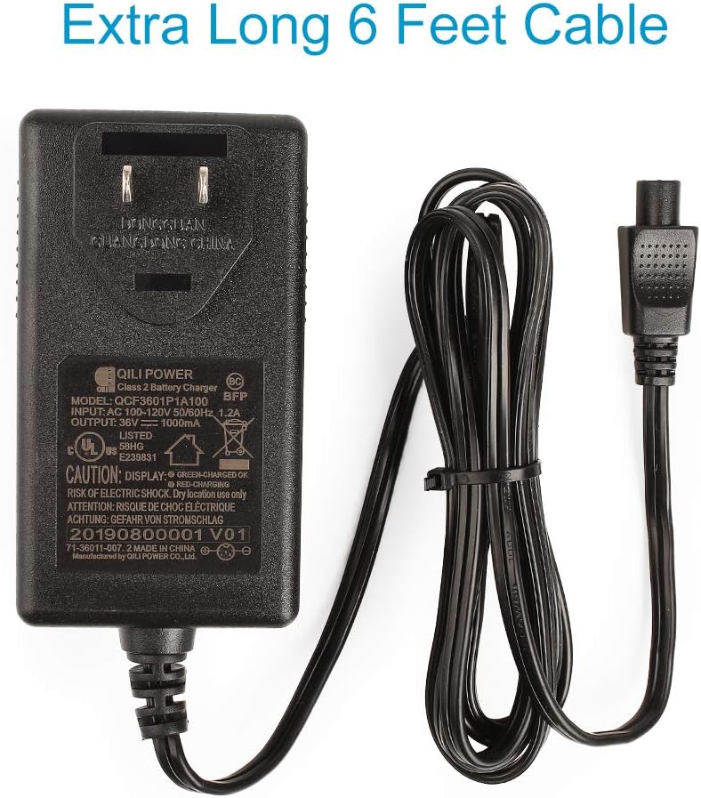 36V 42V 1A Battery Charger, Compatible with Razor Electric Scooters, Swagtron T1, T3, T6, Swagway X1, IO Hawk, Power Supply Adapter, UL Listed, Mini 3-Prong Connector