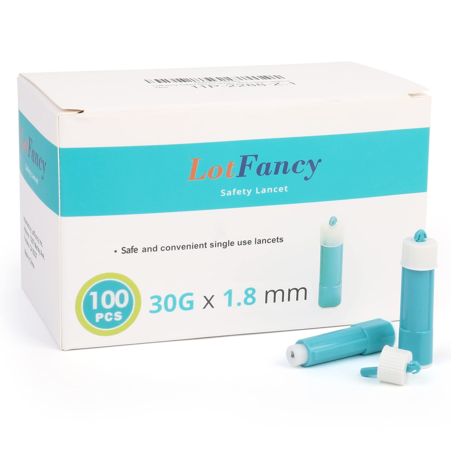 LotFancy Safety Lancets for Diabetes Testing, 30 Gauge, 100 Counts, 1.8mm Depth, All in One Sterile Lancets for Blood Glucose Testing, Disposable, Lancing Device Not Required