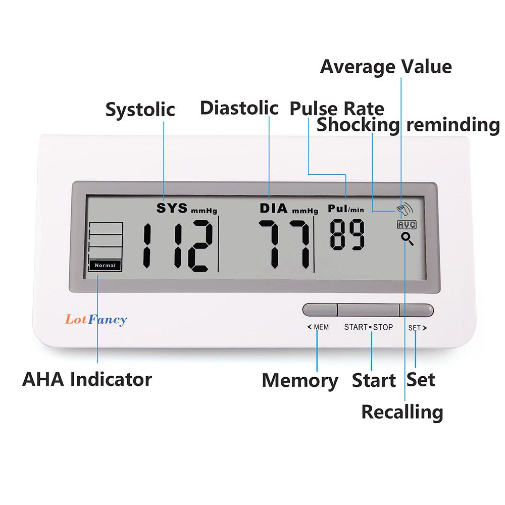 LotFancy FDA Approved Auto Digital Arm Blood Pressure Monitor,Large LCD Display,Irregular Heartbeat Detection, 60 Records,Average Latest 3 Records